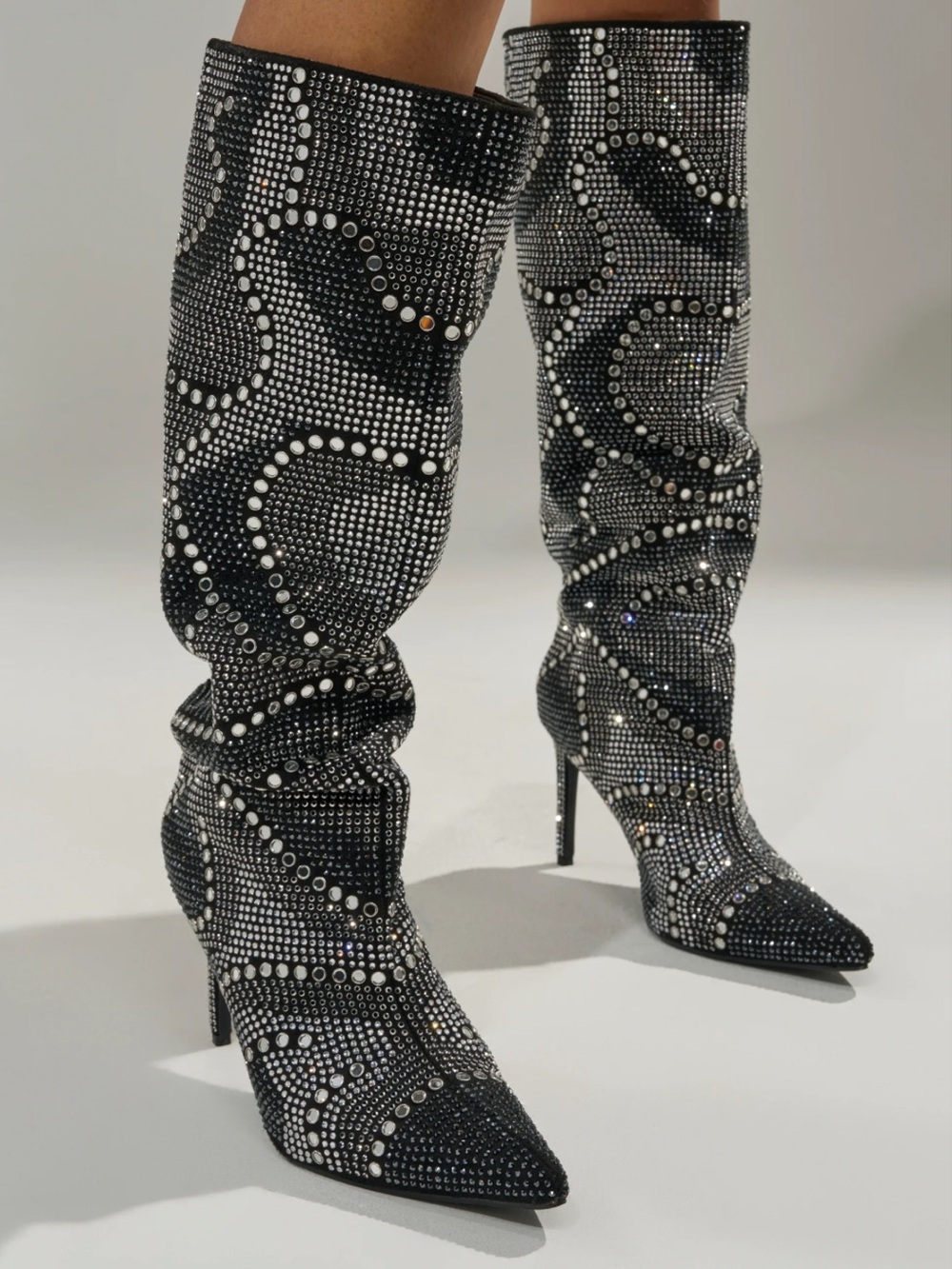 Azalea Wang Sequin Knee-High Stiletto Boots